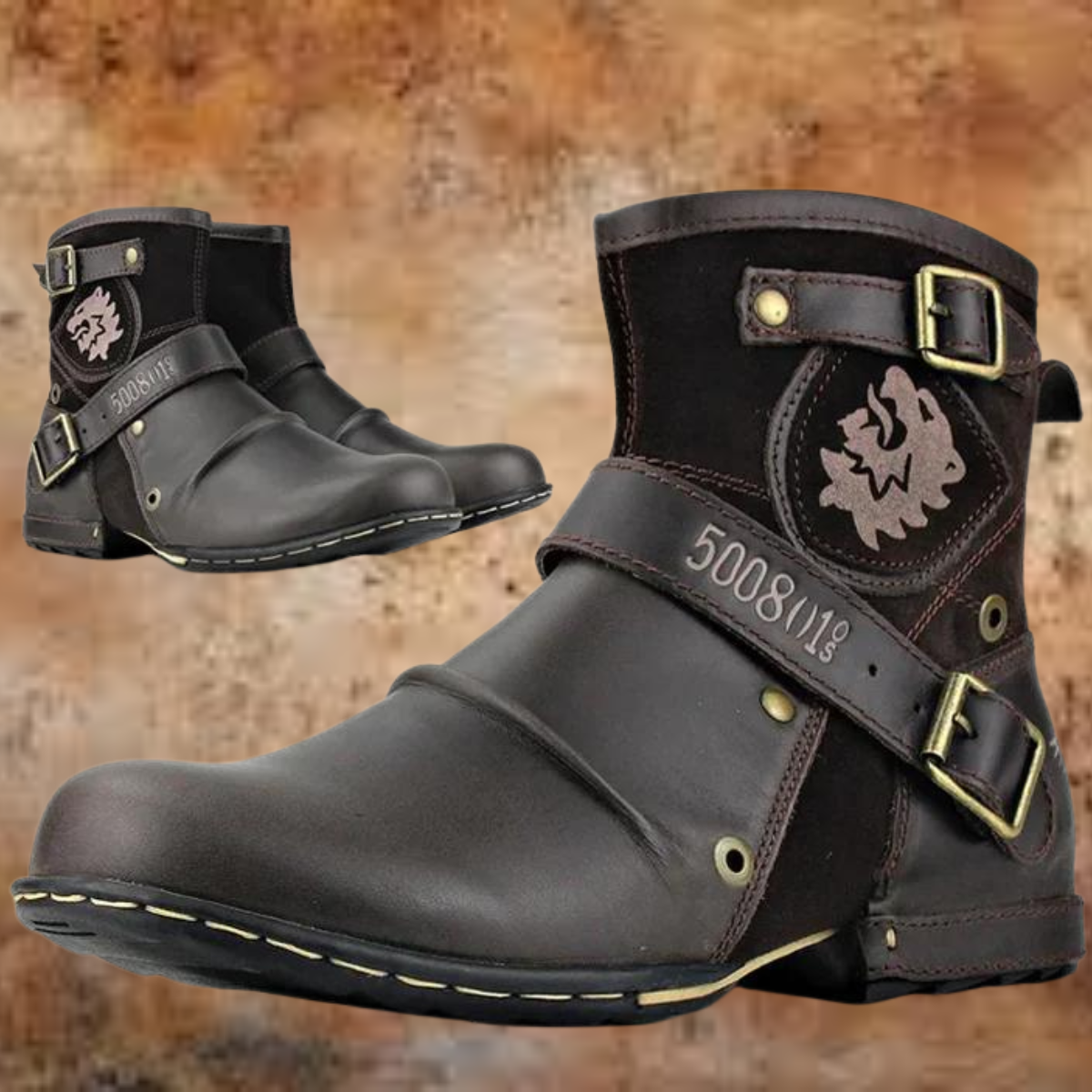 Herren Stiefel Braun Vintage Veganes Leder Handgefertigt Rutschfeste Sohle 2