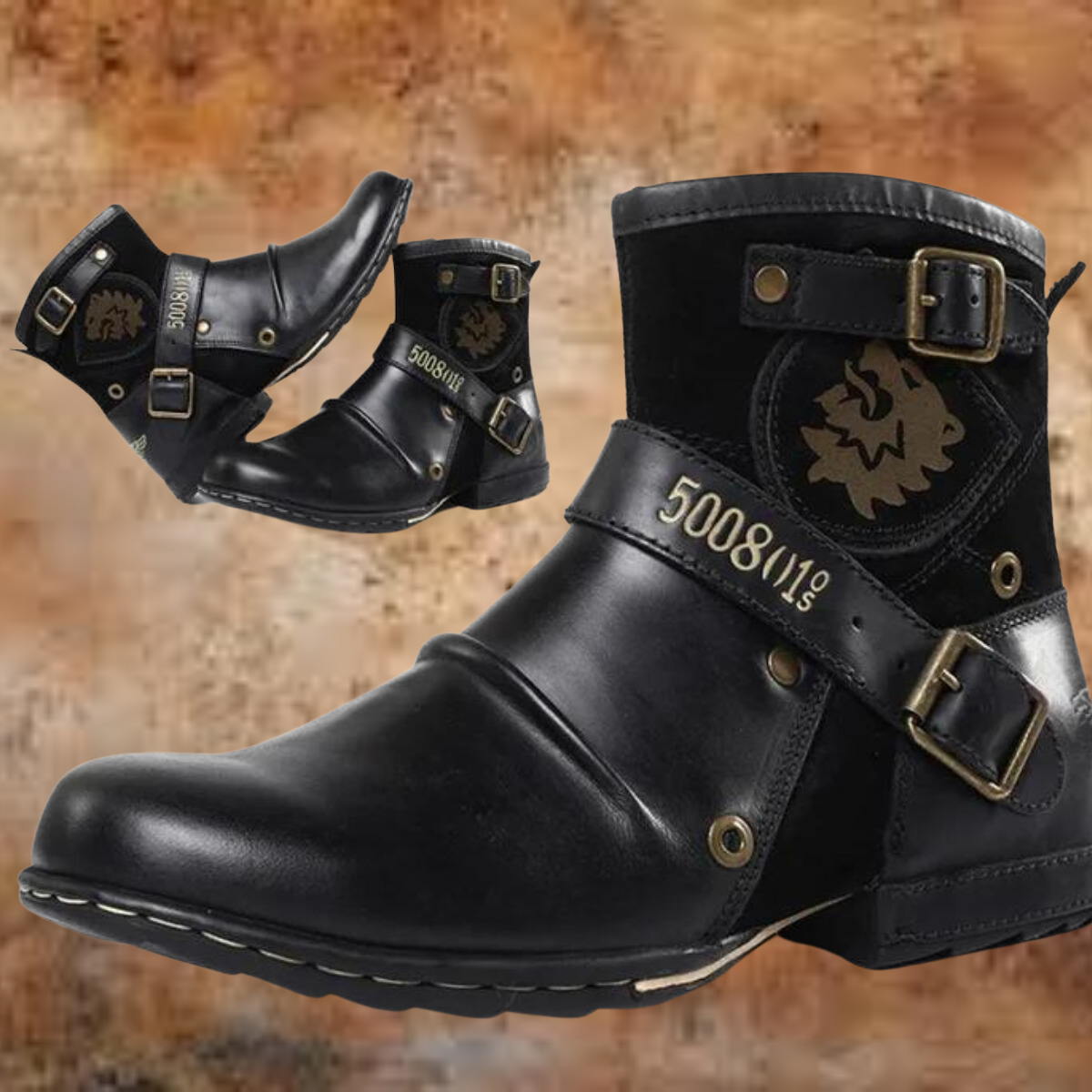 Herren Stiefel Braun Vintage Veganes Leder Handgefertigt Rutschfeste Sohle 3