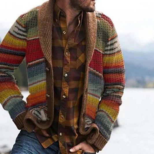 Herren Strickjacke Mehrfarbig Gestreift Bequem Baumwolle Cardigan 0