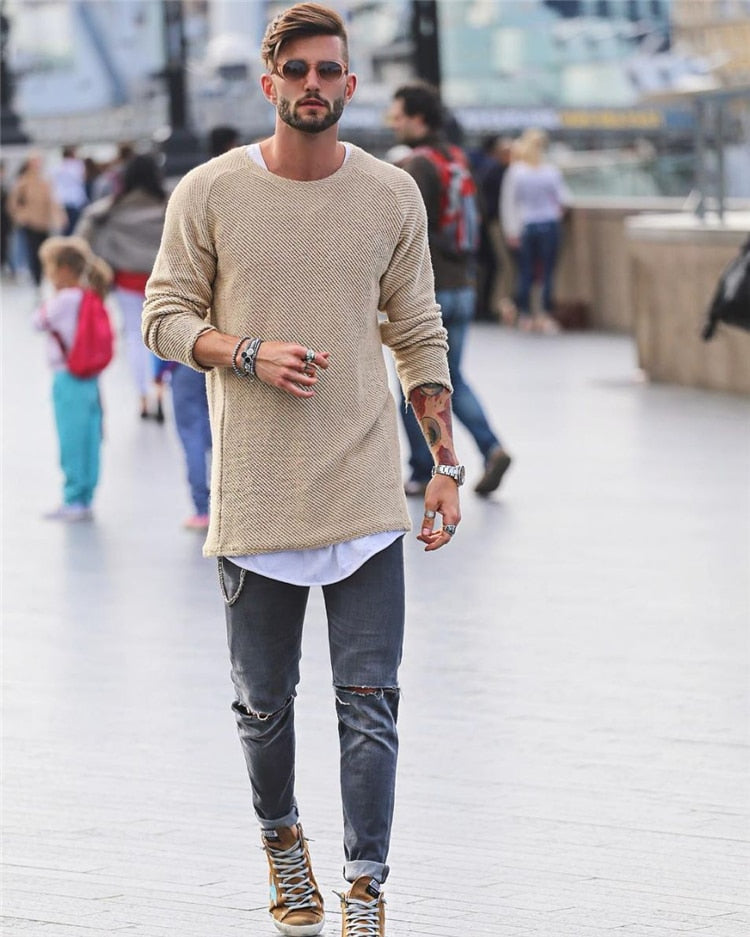 Herren Strickpullover Langer Stil Bequem Hochwertig 4