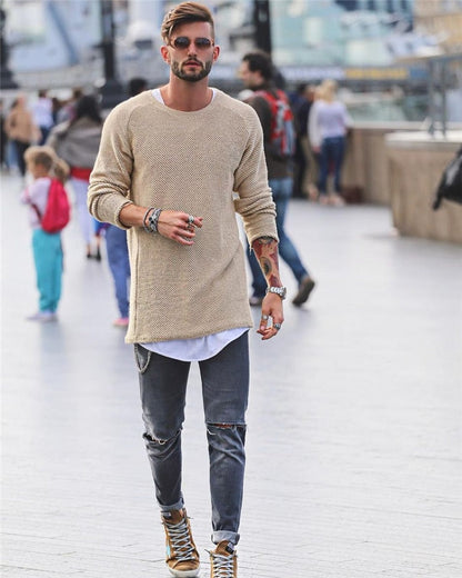 Herren Strickpullover Langer Stil Bequem Hochwertig 4