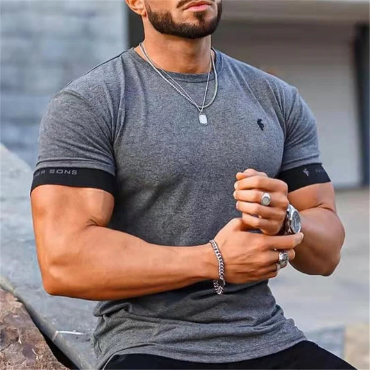 Herren T-Shirt Muscle Fit Kurzarm Atmungsaktives Material Sportlich Casual 0