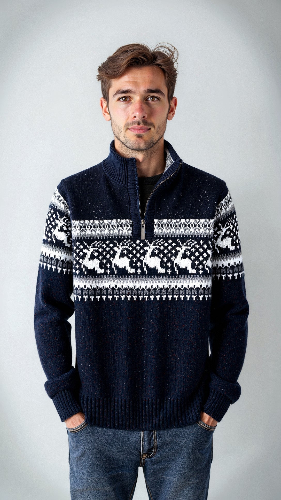 Herren Weihnachtsstrickpullover Rentier-Muster Gemütlicher Strick 1