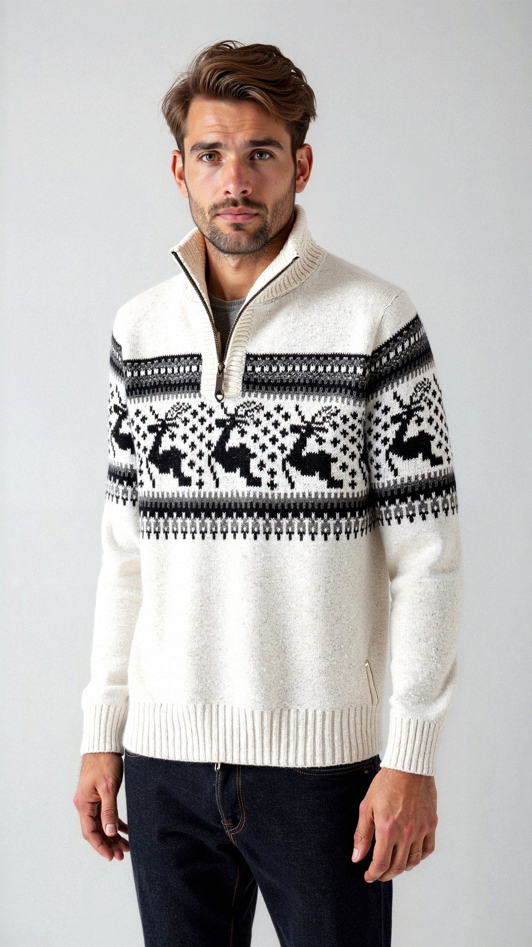 Herren Weihnachtsstrickpullover Rentier-Muster Gemütlicher Strick 3