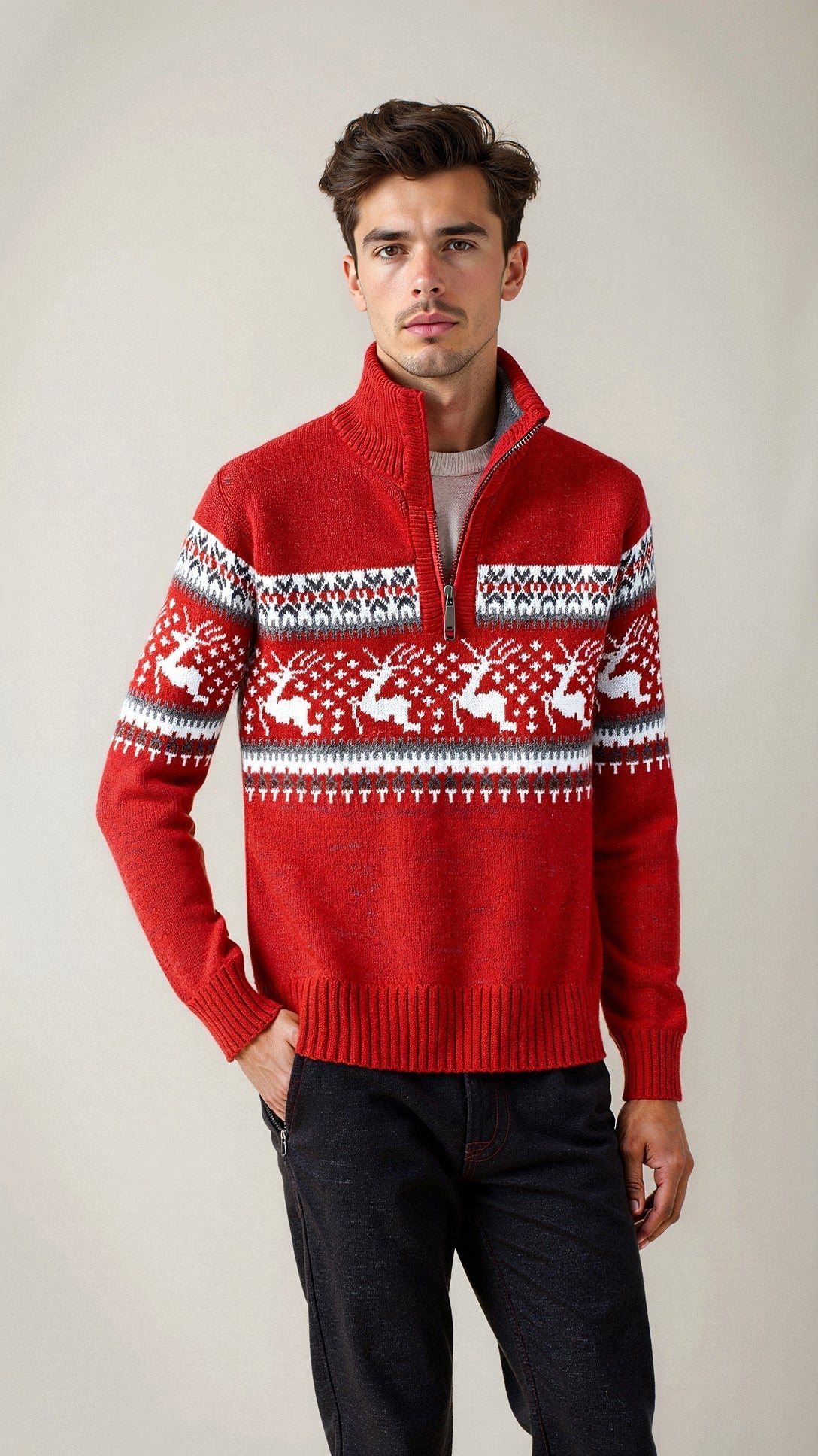 Herren Weihnachtsstrickpullover Rentier-Muster Gemütlicher Strick 4