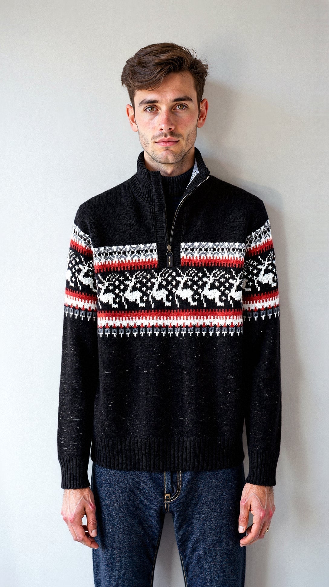 Herren Weihnachtsstrickpullover Rentier-Muster Gemütlicher Strick 6