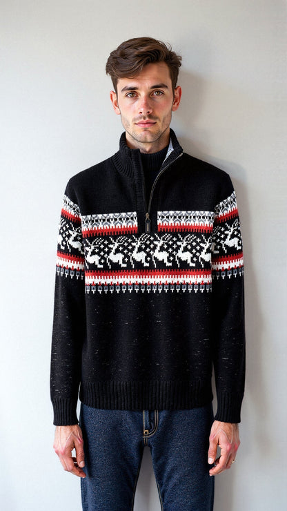 Herren Weihnachtsstrickpullover Rentier-Muster Gemütlicher Strick 6