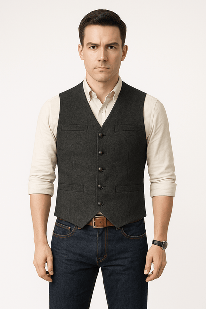 Herren Weste Tailliert Schwarz Modernes Design Hochwertiger Stoff 1