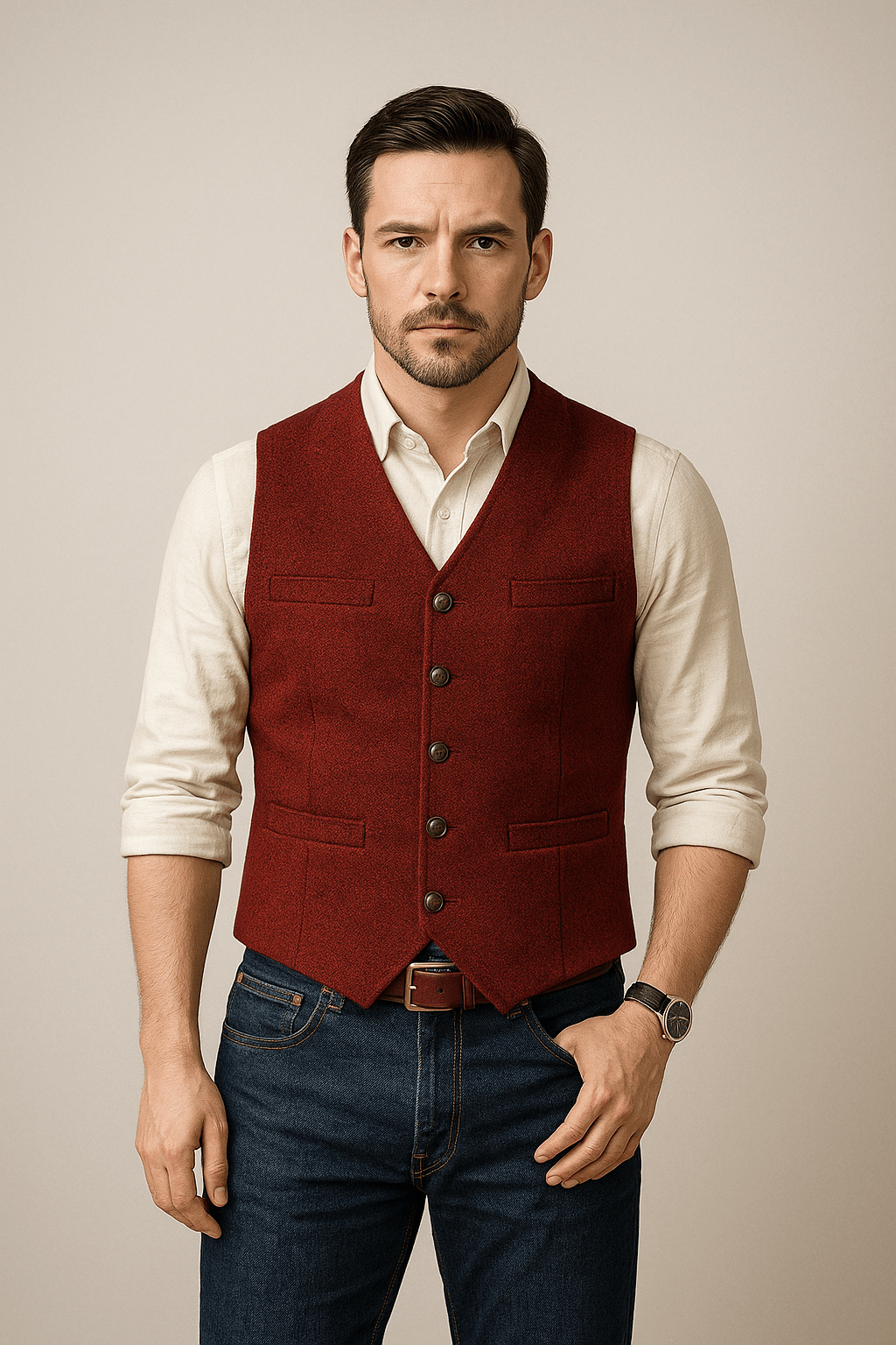 Herren Weste Tailliert Schwarz Modernes Design Hochwertiger Stoff 5