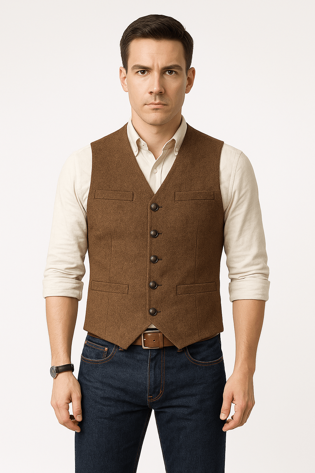 Herren Weste Tailliert Schwarz Modernes Design Hochwertiger Stoff 6