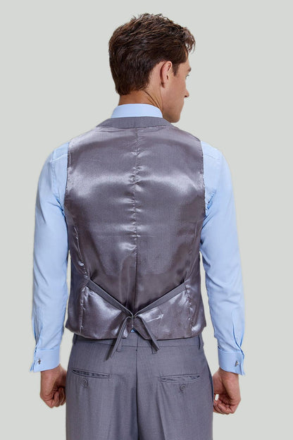 Eleganter Grauer Herrenanzug 3-teilig aus Hochwertigem Polyester für Hochzeit und Formelle Anlässe-5