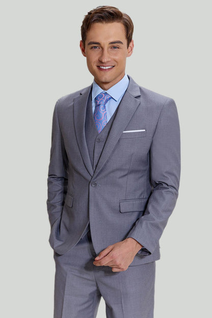 Eleganter Grauer Herrenanzug 3-teilig aus Hochwertigem Polyester für Hochzeit und Formelle Anlässe-2