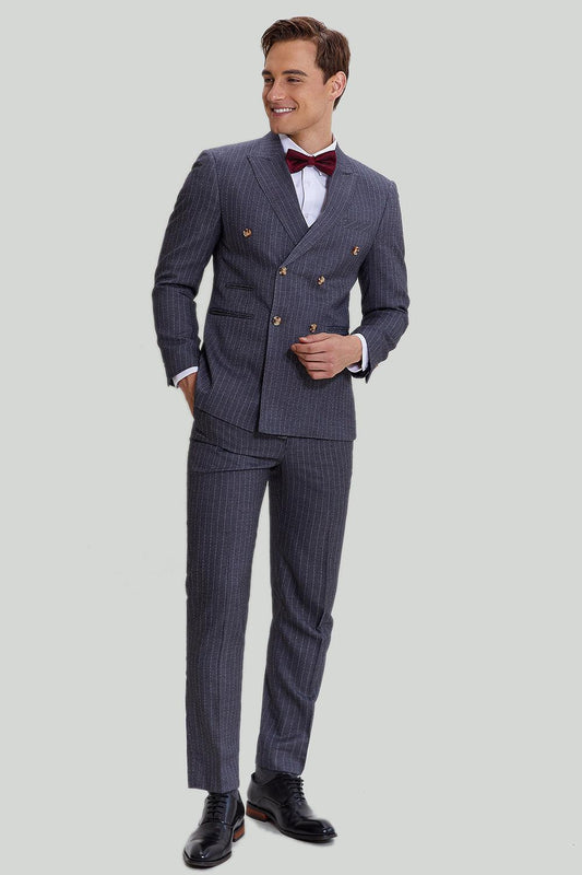 Eleganter Herrenanzug Grau 3-teilig mit Nadelstreifen aus Polyester für Hochzeiten-1