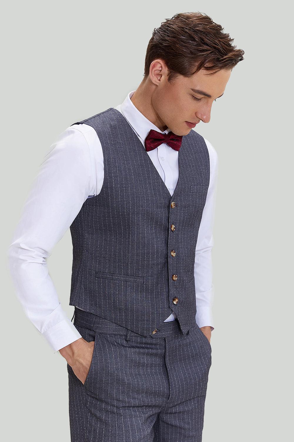 Eleganter Herrenanzug Grau 3-teilig mit Nadelstreifen aus Polyester für Hochzeiten-6