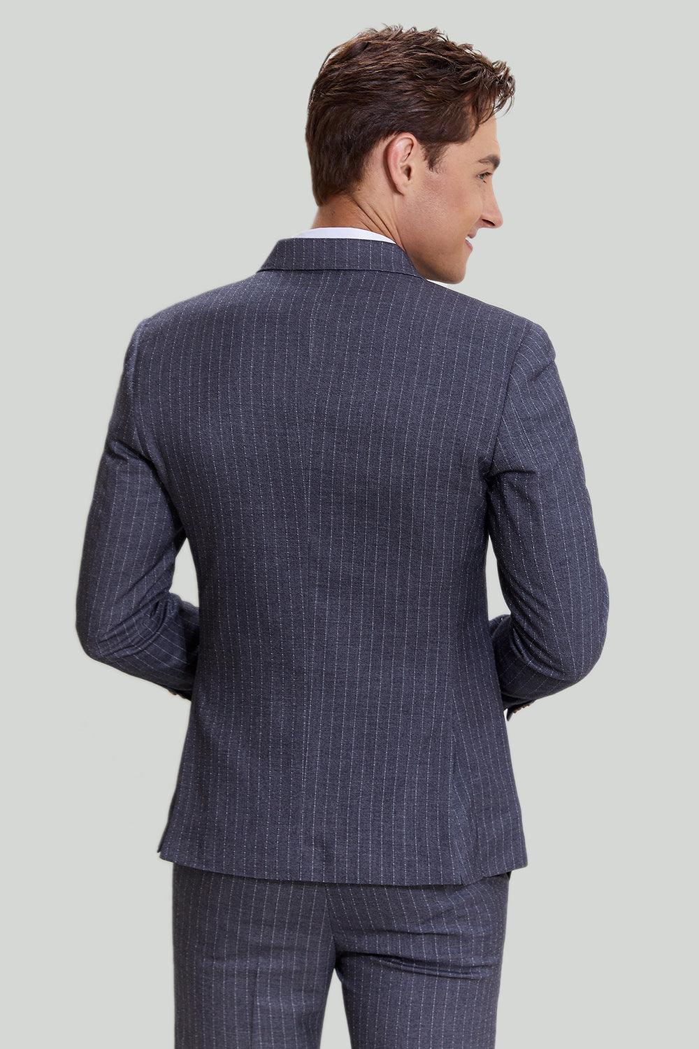Eleganter Herrenanzug Grau 3-teilig mit Nadelstreifen aus Polyester für Hochzeiten-2