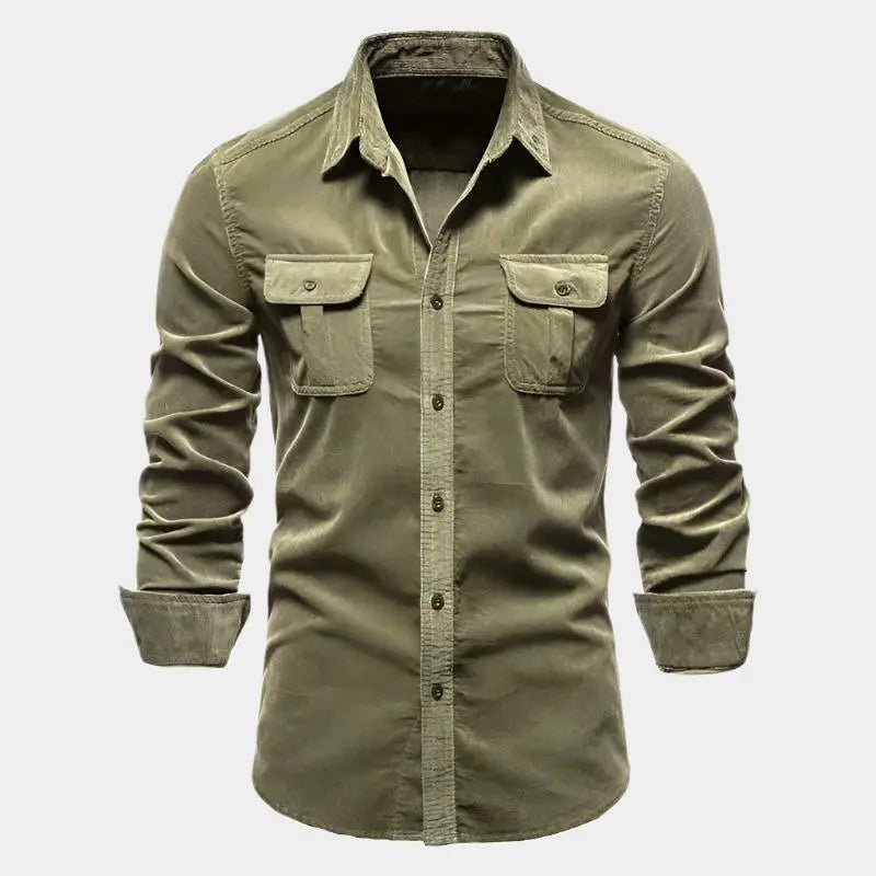 Herrenhemd Langarm Bequem Cordstoff Elegant Vielseitig 1
