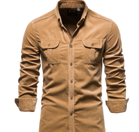 Herrenhemd Langarm Bequem Cordstoff Elegant Vielseitig 7