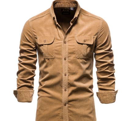 Herrenhemd Langarm Bequem Cordstoff Elegant Vielseitig 7