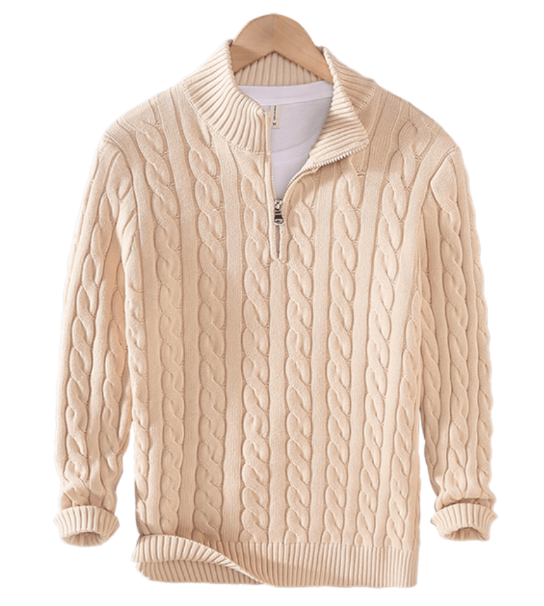 Herrenpullover Halbreißverschluss Kabelstrick Klassisches Design Warmer Stoff 0