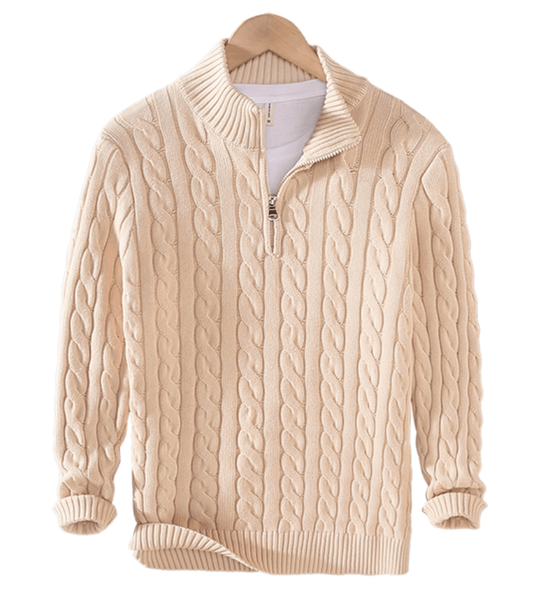 Herrenpullover Halbreißverschluss Kabelstrick Klassisches Design Warmer Stoff 0