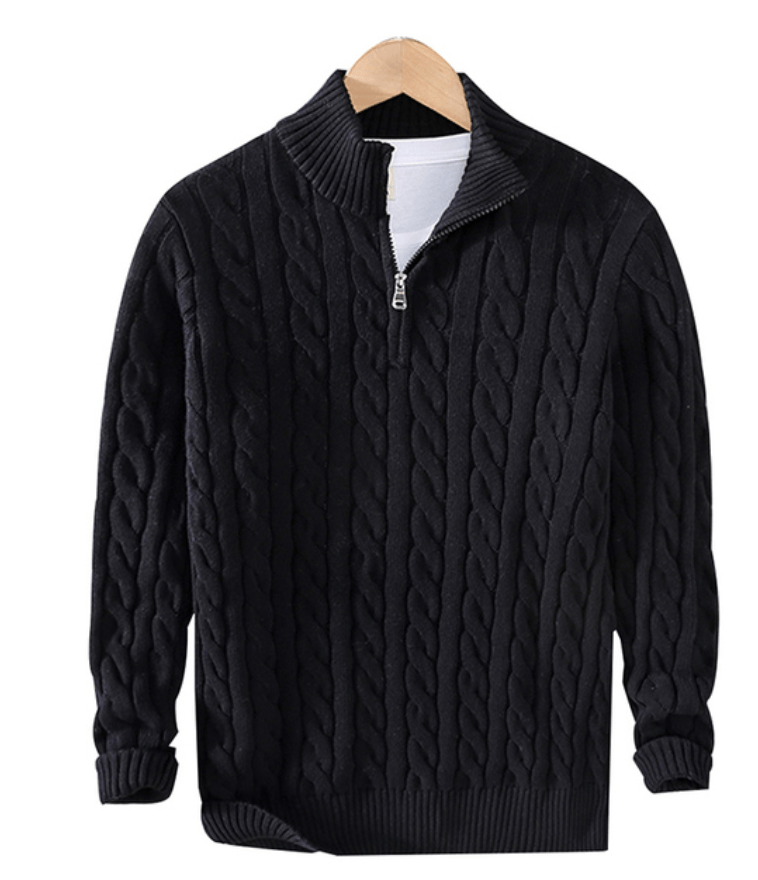 Herrenpullover Halbreißverschluss Kabelstrick Klassisches Design Warmer Stoff 3
