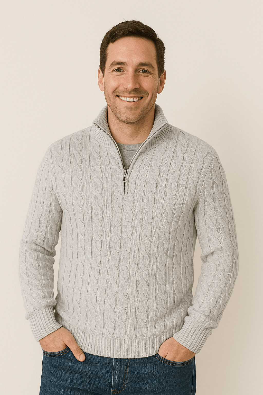 Herrenpullover Halbreißverschluss Kabelstrick Klassisches Design Warmer Stoff 6
