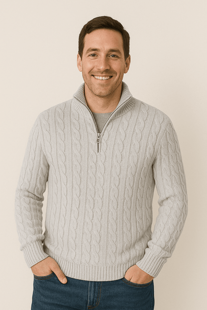 Herrenpullover Halbreißverschluss Kabelstrick Klassisches Design Warmer Stoff 6