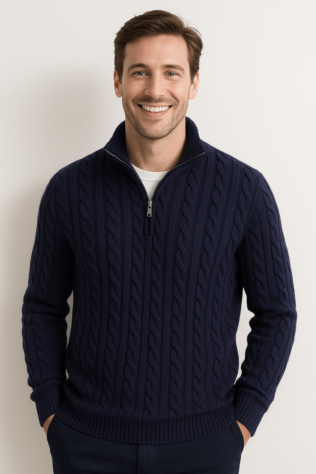 Herrenpullover Halbreißverschluss Kabelstrick Klassisches Design Warmer Stoff 8