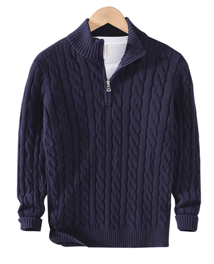 Herrenpullover Halbreißverschluss Kabelstrick Klassisches Design Warmer Stoff 9