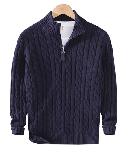 Herrenpullover Halbreißverschluss Kabelstrick Klassisches Design Warmer Stoff 9