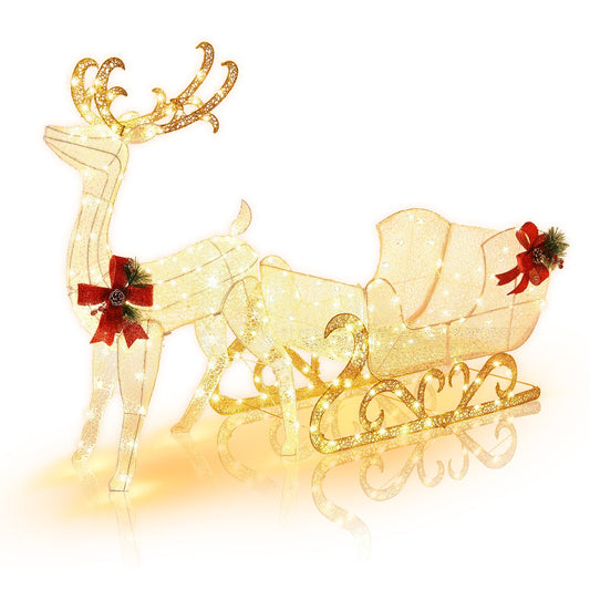 HolidayDeer – Beleuchtetes Weihnachtsrentier mit Weihnachtsmannschlitten und 215 Lichtern 0