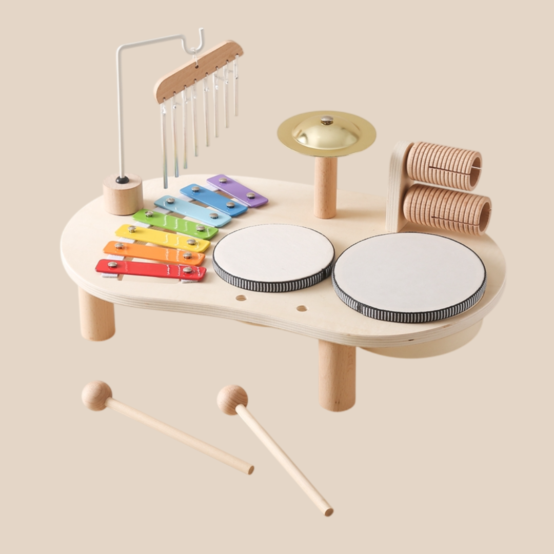 Holzmusiktisch für Kinder – Bildungsinstrument mit Schlagzeug, Xylophon und Becken, ab 1 Jahr 1