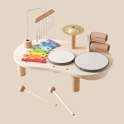 Holzmusiktisch für Kinder – Bildungsinstrument mit Schlagzeug, Xylophon und Becken, ab 1 Jahr 1