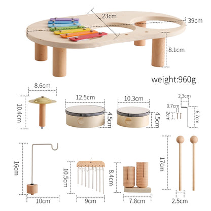 Holzmusiktisch für Kinder – Bildungsinstrument mit Schlagzeug, Xylophon und Becken, ab 1 Jahr 4
