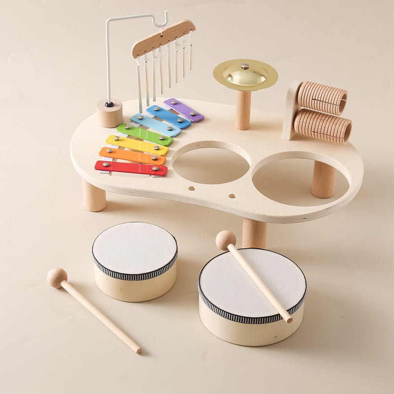 Holzmusiktisch für Kinder – Bildungsinstrument mit Schlagzeug, Xylophon und Becken, ab 1 Jahr 6