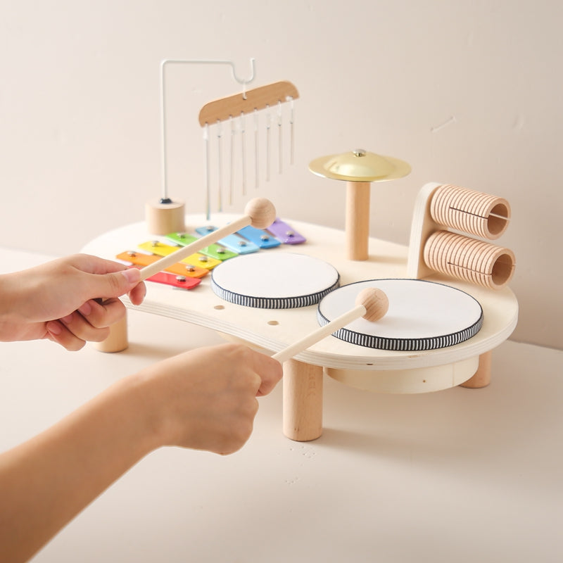 Holzmusiktisch für Kinder – Bildungsinstrument mit Schlagzeug, Xylophon und Becken, ab 1 Jahr 7