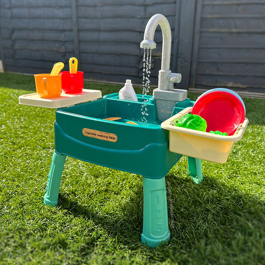 Interaktive Wasserspielküche für Kinder mit Kran und 19 Zubehörteilen – Fördert Kreativität und motorische Fähigkeiten 0