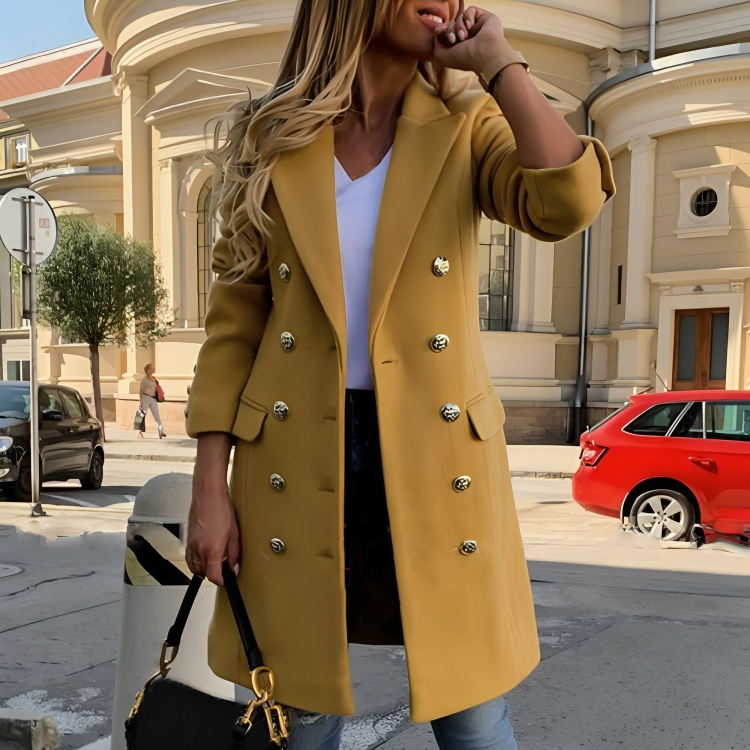 Isolde | Schicker Damen Langer Wintermantel mit eleganter Zweireiher-Passform 1