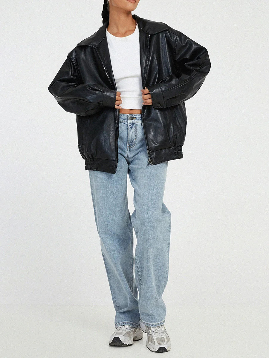 Ivana | Stylische Oversize-Bomberjacke aus Leder für Damen – Mühelose Mode 1