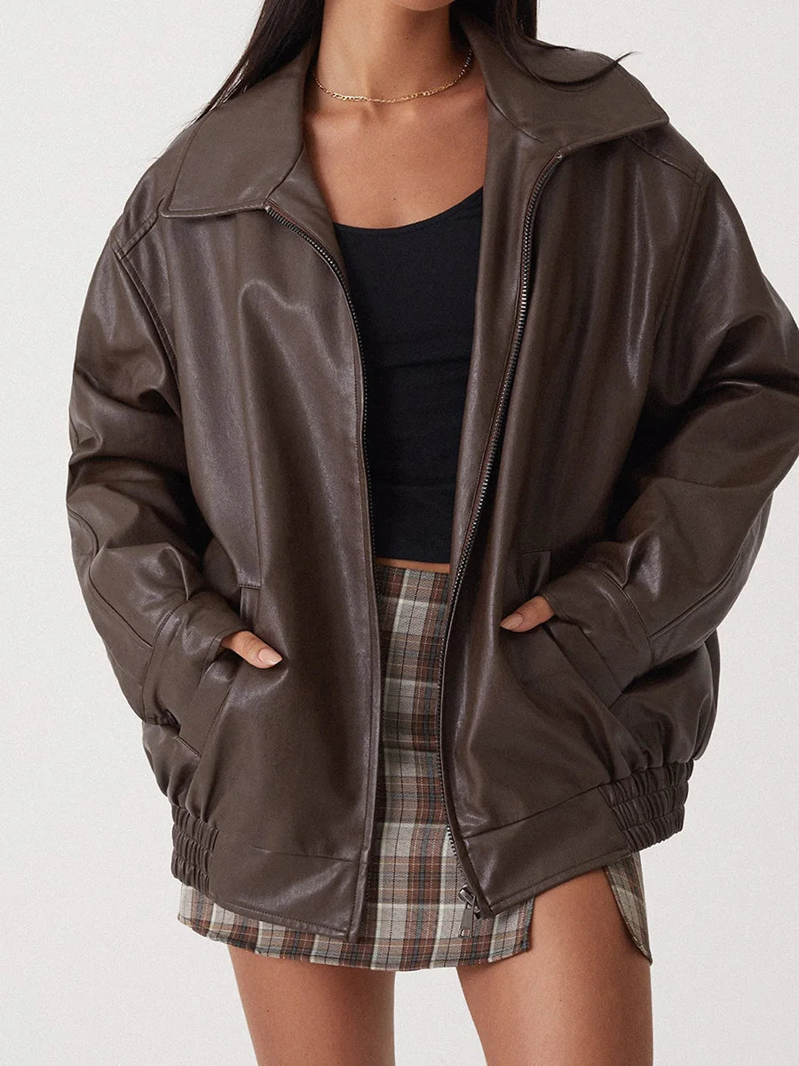 Ivana | Stylische Oversize-Bomberjacke aus Leder für Damen – Mühelose Mode 6