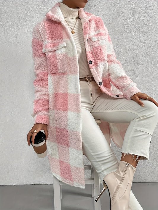 Juliette | Langer karierter Teddyfleece-Wintermantel für Damen – Weich & Schick 0