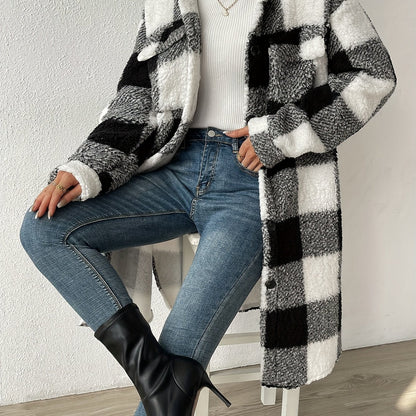 Juliette | Langer karierter Teddyfleece-Wintermantel für Damen – Weich & Schick 1