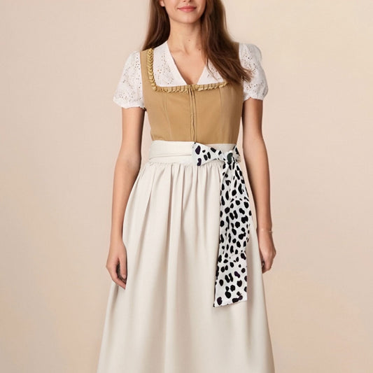 Khakifarbenes Oktoberfest-Dirndlkleid mit Leopardenmuster 0