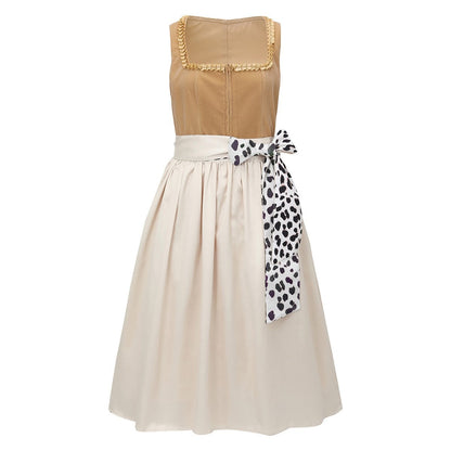 Khakifarbenes Oktoberfest-Dirndlkleid mit Leopardenmuster 1