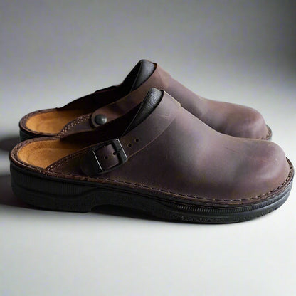 Klassische Damenclogs aus Leder mit Verstellbarem Riemen und Bequemem Fußbett – Geschlossene Schuhe für Optimalen Komfort 3
