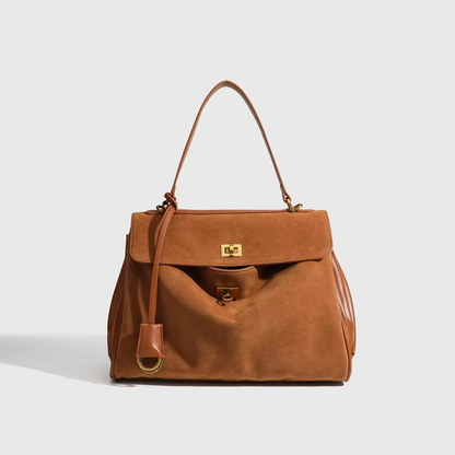 Klassische Wildleder Damenhandtasche im Kelly-Stil – Elegante Handtasche für Herbst und Winter mit praktischem Platzangebot 0
