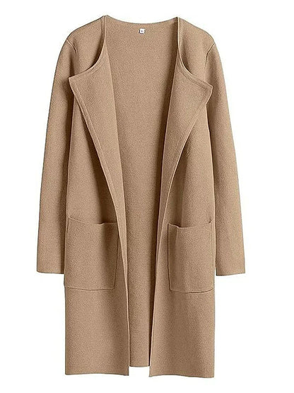 Knielanger Mantel für Damen – Wollmischung – Relaxed Fit – Breites Revers – Aufgesetzte Taschen 0