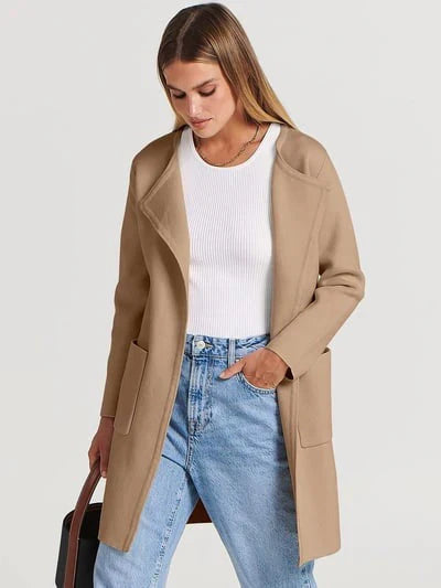 Knielanger Mantel für Damen – Wollmischung – Relaxed Fit – Breites Revers – Aufgesetzte Taschen 1