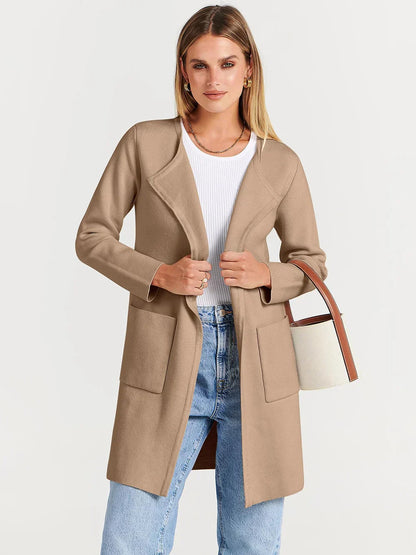 Knielanger Mantel für Damen – Wollmischung – Relaxed Fit – Breites Revers – Aufgesetzte Taschen 2