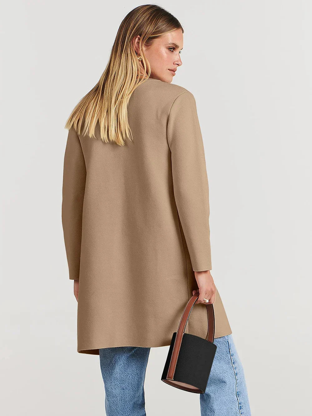 Knielanger Mantel für Damen – Wollmischung – Relaxed Fit – Breites Revers – Aufgesetzte Taschen 3